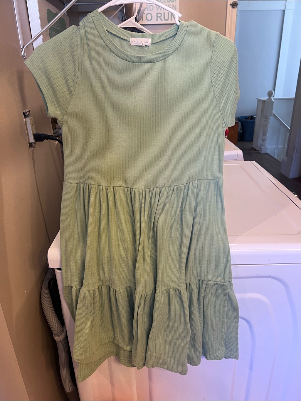 Sage Green Short Sleeve Tiered Mini Dress